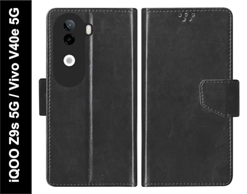 Image of SBMS Flip Cover for iQOO Z9s 5G / Vivo V40e 5G Back Cover Case with Magnatic Closure | Inbuilt Stand | Card & Money Pocket (Black)