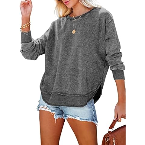 BLENCOT Women's Grey Crewneck Oversized Sweatshirt Cover