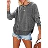 EVALESS Sweatshirt for Women Casual Solid Color Crewneck Long Sleeve Side Split Tunic Tops Loose Fit Pullover