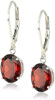 Sterling Silver Oval Created or Genuine Gemstone Dangle Earrings