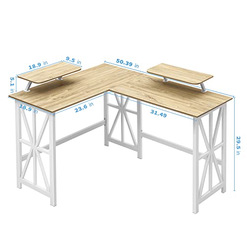 Greenforest L Shaped Desk With 2 Monitor Stand, 50.4 Inch Reversible Corner Computer Desk For Home Office Study Gaming Workstation Crafting Table For Small Spaces Saving, Easy Assembly, Oak #TOP2