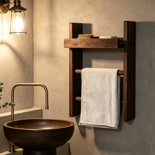 Porte-serviettes rustique marron pour éviter de percer le carrelage de douche