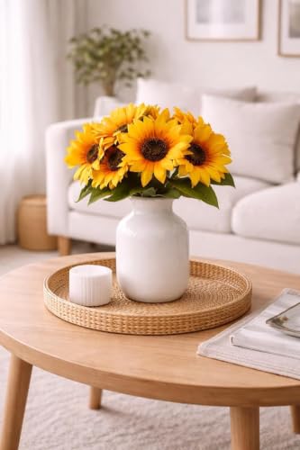 Image of SATYAM KRAFT 6 Bunch Artificial Sunflowers Stick Bunch | Realistic Look & Charming Flowers | Bouquet for Home Decor, Bedroom, Balcony, Wedding (Without Vase Pot) (Yellow)