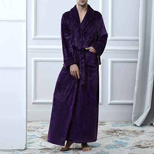 Lu's Chic Men's Long Sleeve Robe House Bathrobe Full Length Fluffy Pocket Winter Bath Hot Tub 5