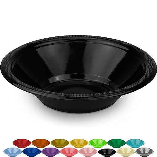 Decorrack 24 Small Plastic Bowls, 7 Inch Disposable Popcorn, Soup, And Salad Bowls, Kids Birthday And Holiday Party Supplies, Fruit Snack Serving Bowl 12 Oz, Black (Pack Of 24) #TOP14