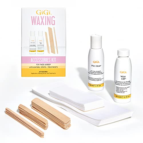 Image of GiGi Waxing Accessories Kit - Non-Woven Wax Strips, Applicators Sticks & Treatments for Face & Body Hair Removal - Pre & Post Wax Care