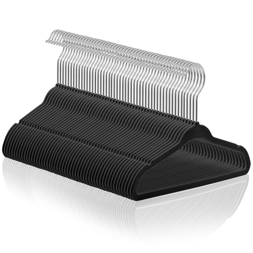 Image of Casafield 50 Velvet Baby Hangers - 11" Size for Infant & Toddler Clothes - Black