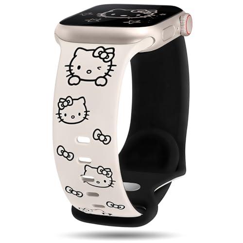 Girovo Cute Cat Engraved Band Compatible with Apple Watch Bands for Women 40/38/41/42mm (Series 11/10) Funny Cartoon Pattern Soft Silicone Sport Stylish Strap for iWatch Series 9 8 7 6 5 4 3 2 1 SE