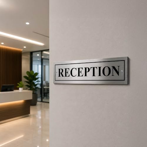 Image of Reception Sign Board For Office, Mall, Hospital, School, Restaurant, Hotel, College, and Business Use (Stainless Steel - 12x3 inch)