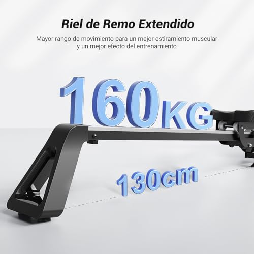 MERACH Máquinas de Remo de Casa, Máquina de Remo Silenciosa con Riel Extendido de 130CM, Potente Máquina de Remo Magnética de 16 Niveles y Capacidad de Carga de 160 kg - Imagen 5