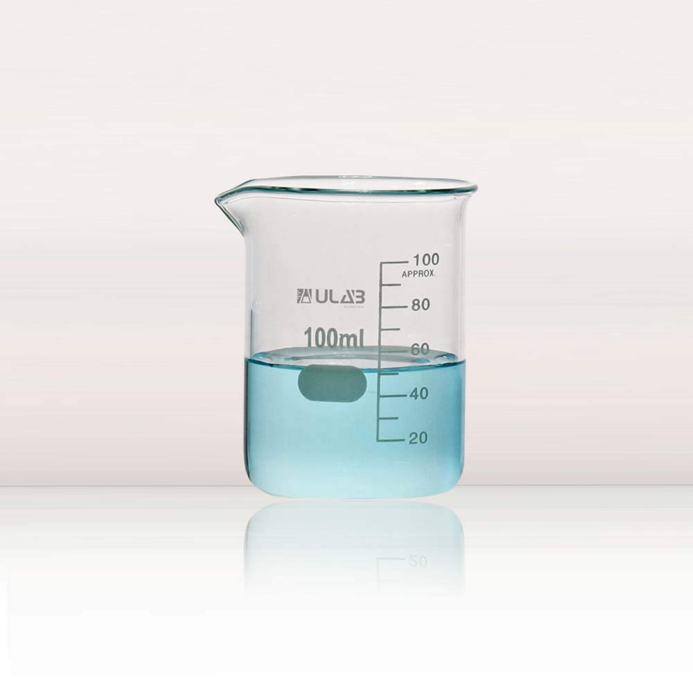 ULAB Scientific Glasbecher-Set, Vol. 100 ml, 3,3 Borosilikatgriffin, Niedrige Form mit Aufgedruckter Graduierung, 6er-Pack, UBG1014