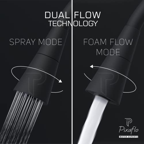 Image of Pixaflo Brass Swan Neck Tap with 360-degree Swivel Black Flexible Silicone Swivel Spout for Kitchen Sink and Wash Basin, Dual Flow (Admix)