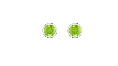 Miniatura 5 de Geminspire Natural Tiny 6mm Peridot Stud Post Earrings for Women and Girls, Handmade Round Bezel 925 Sterling Silver, August Birthstone Jewlery