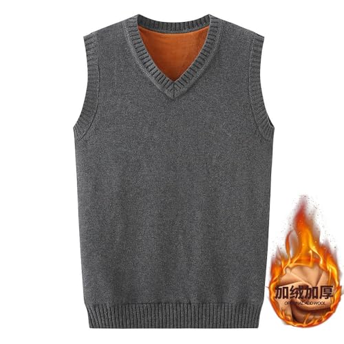 Men'S Thickened Fleece-Lined Knit Vest,Solid Color V-Neck Sleeveless Sweater,Winter Waistcoat2