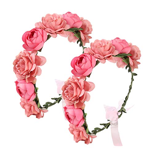 FirstCos Corona ajustable de rosas para mujeres y niñas, diademas románticas para el pelo, corona de halo floral, tocado para boda, fiesta de cumpleaños, maternidad, sesión de fotos (2 diademas de