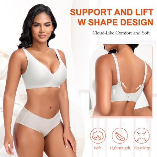 Image of DOCUMO Deep V Bras for Women No Underwire Comfort Wireless Bralettes Adjustable Sleep Seamless Plunge Bra with Bra Extender
