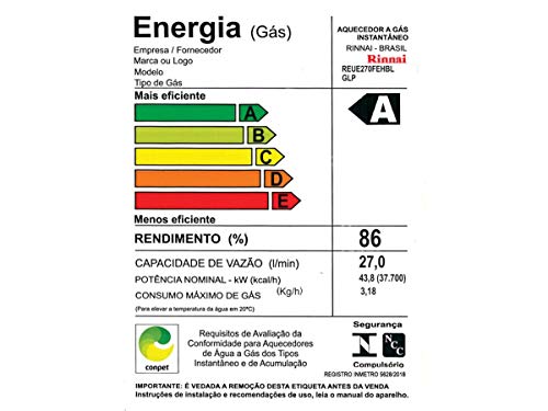 Aquecedor a Gás E27 Reu Fehb 27 Litros Glp Bivolt Rinnai