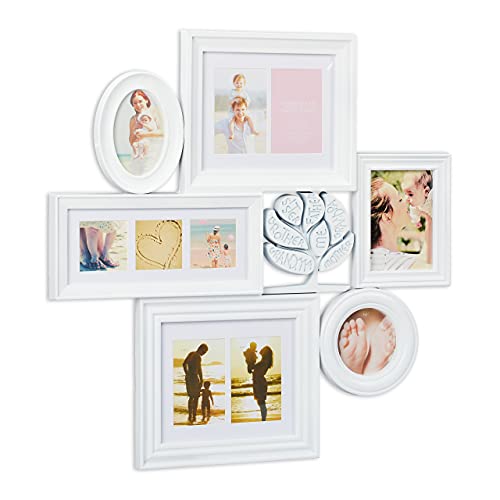 relaxdays Cornice Portafoto Multiplo da 10 Foto, 6 Cornici di Differenti Misure, 70,5x70,5x3,5, Disponibile in Bianco