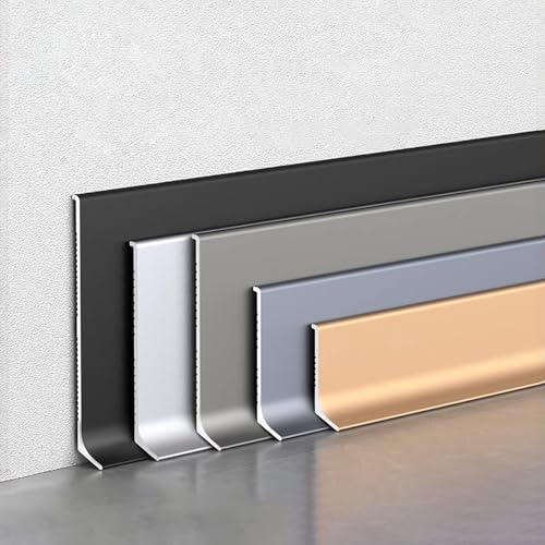 Raouoae Zócalo De Aluminio 125 Cm * 4 Piezas con Reborde Laminado para Transiciones Sin Juntas Entre Paredes Y Pisos Ideal para Hogar Y Oficina(Champagne Gray,Height: 6cm)