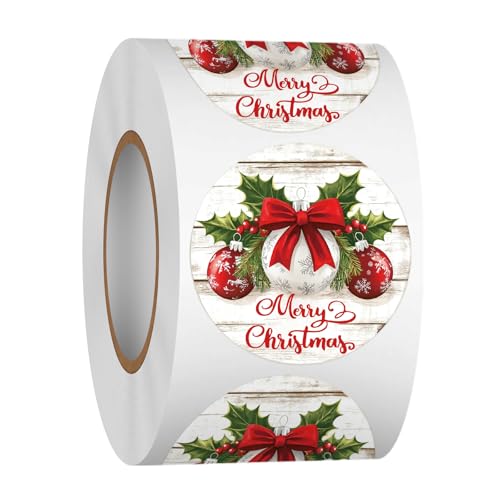 Heyfibro 500 Pcs 1.5 Inch Merry Christmas Stickers Roll for Gift Packing Cards Envelopes Party Supplies (Christmas Balls 4)