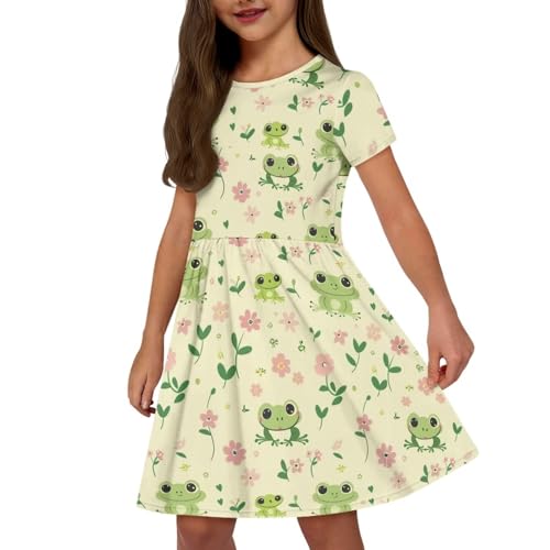 Image of Short Sleeve Dress for Girls with Pockets Cute Toddler Girl Clothes Summer 2-12