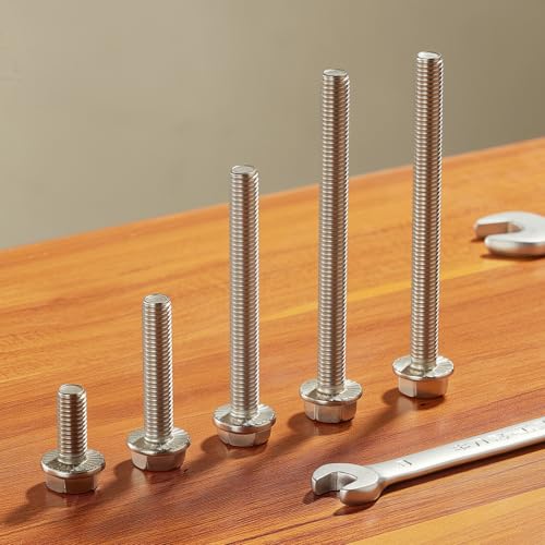 Image of M8x1.25 x 16mm Flanged Hex Head Bolts, 304 Stainless Steel (A2-70), Bright Finish, Fully Threaded, Hexagon Head Flange Bolts, Quantity 15