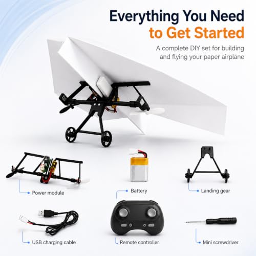 Image of Paper Airplane Kit DIY Rc Plane Micro to Build for Adults Remote Control Power Motor Aircraft with Propeller Electric Flying Motorized Module Easy to Fly Powered Small Flying Controller (Dual Battery)