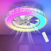 Ateroll Deckenventilator mit Beleuchtung Ø43.5CM, Kristall Deckenventilator Dimmbar (3000K-4000K-6500K-RGB), 6 Geschwindigkeiten mit Fernbedienung, Timer, Lichtspeicher, geeignet für Schlafzimmer