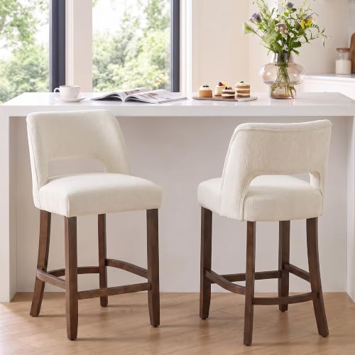 Image of VKNOW Bar Stools Set of 2, 26 inch Fabric Counter Height Bar Stools, Cream