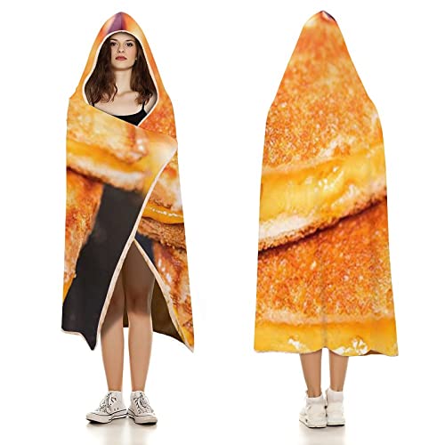 Xkawpc Grilled Cheese Sandwich Wearable Hooded Blanket Soft Warm Throw Blanket Robe Cloak Wrap For Bed Sofa Bedding 60"X80" #TOP2