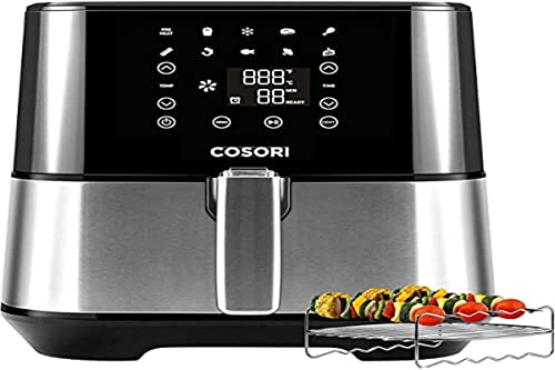COSORI CP258-AF-DEU Freidora de Aire de 5,5 litros, freidora de aire, ahorro de energía, con accesorios para barbacoa, 9 funciones y secado especial, 10 recetas normales y 10 recetas de secado, 1700