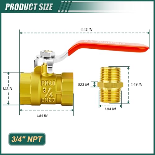 Kit de válvula de bola de latón 3/4 hembra y conector macho para conducción de aceite 3
