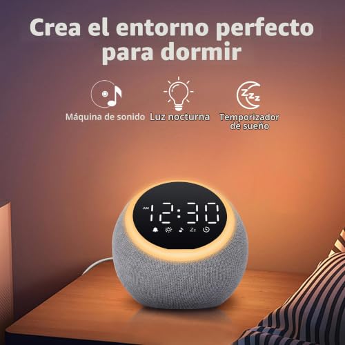 Miniatura 3 de Mee 2ou Despertador Digital Con Ruido Blanco, Luz Nocturna Y Temporizador, Máquina De Ruido Blanco Con 25 Sonidos Naturales, Pantalla Regulable Y Volumen Para Bebé, Infantil, Niños, Adultos