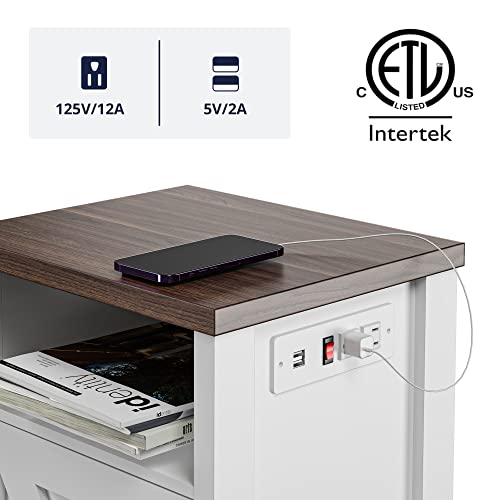 Cozy Castle Farmhouse Nightstands Set Of 2 With Charging Station, Small Bedside Tables With Adjustable Shelf, End Tables For Bedroom, Living Room, White #TOP3