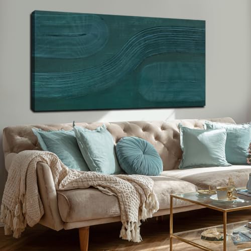 Modern Abstract Wall Art Hand Painted Green Canvas Decor Bedroom 24x48 inch by Dolidoteart - Used condition - Image 7