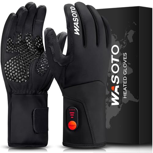 WASOTO Heated Gloves for Men Women,7.4V 22.2WH Electric Rechargeable Windproof Waterproof Touchscreen Heated Ski Gloves for Winter Outdoor Work Fishing Hiking Camping Cycling Driving Raynaud(L)