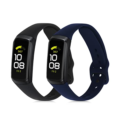 kwmobile Bracelet compatible avec Samsung Galaxy Fit (SM-R370) - Set 2x bracelet de rechange en silicone pour fitness tracker - noir-bleu foncé
