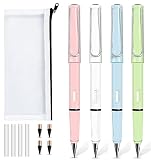 Lyomied 4Pcs Inkless Pencils Eternal, Everlasting Magic Pencil with Eraser, and 4 Replacement Nibs,U