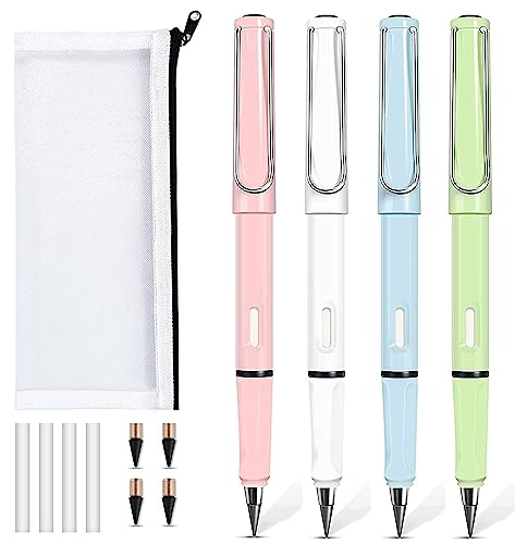 Lyomied 4Pcs Inkless Pencils Eternal, Everlasting Magic Pencil With Eraser, And 4 Replacement Nibs,Unlimited Writing, Reusable Infinity Pencil, No-Sharpening Pencils For Kids, Writing Sketch #TOP26