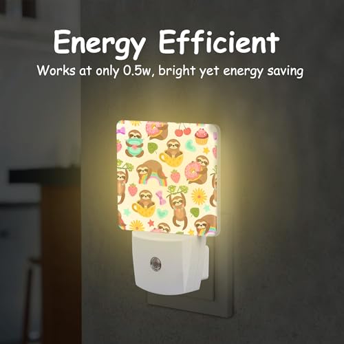 Image of Cute Sloths Eat Dancing or Dream Night Light for Kids Girls Boys,LED Night Light Plug into Wall with Dusk to Dawn Sensor for Room Decor,Hallway,Kitchen,Bathroom,Nursery,Stairs