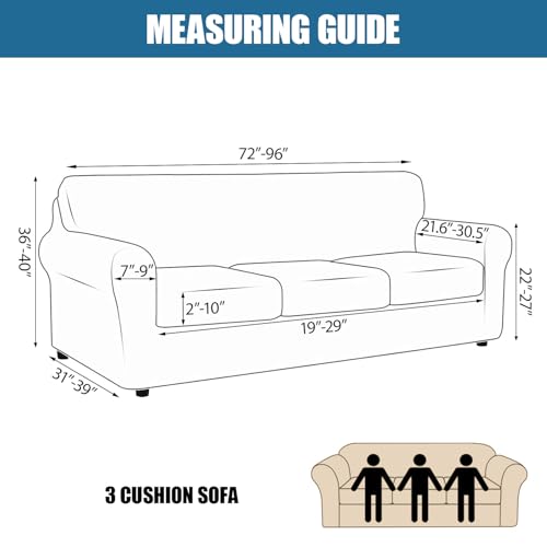 JQinHome 6 Piece Stretch Sofa Cover Printed Couch Cover, Floral Pattern Sofa Slipcover with 3 Separate Cushion Cover, Washable Furniture Protector for Living Room(Sofa,Flowers) - Image 4