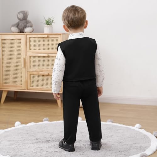 Image of YUEMION Toddler Baby Boy Clothes Suits Gentleman Dress Shirt+Bowtie+Vest+Suspender Pants Boy Formal Wedding Outfits Set 1-5T