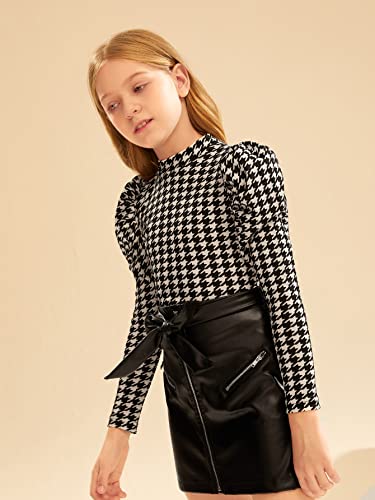 Soly Hux Girl's Houndstooth Print Long Sleeve Tee Top And Skirt Set 2 Piece Outfits Black White 11-12Y #TOP2