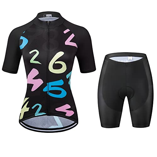 Terno feminino de jérsei de ciclismo de manga curta de verão (top + shorts), 1, 3G