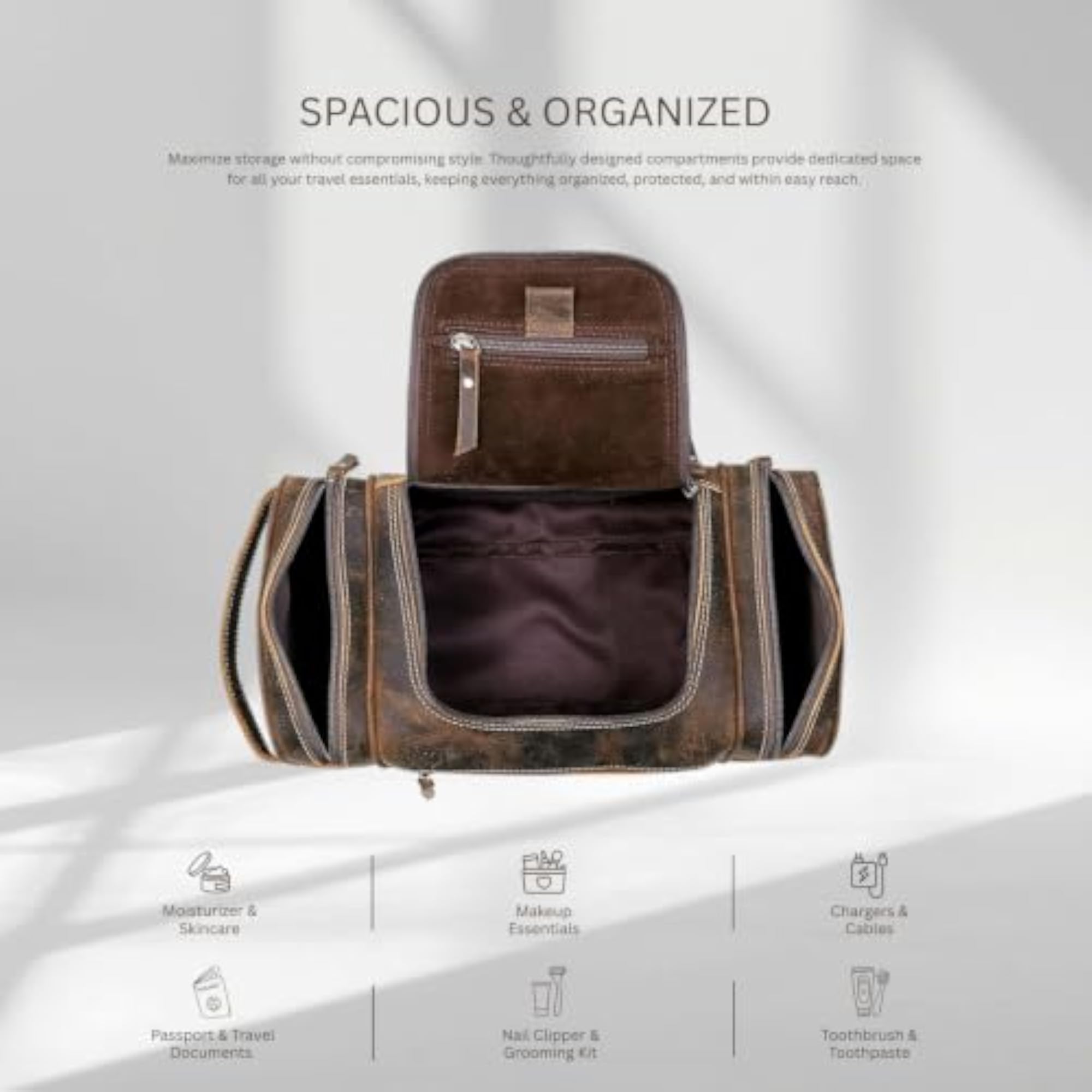 Extra Large Leather Toiletry Bag for Men, Travel Dopp Kit
