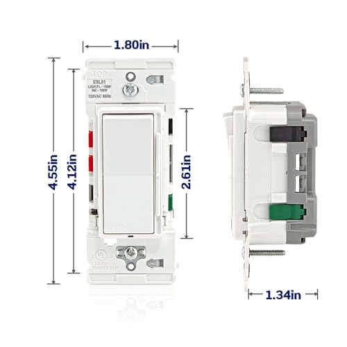 Image of Leviton Lever Edge Rocker Slide Dimmer Switch for LED /Incandescent Bulbs, 150 Watt, Single Pole or 3-Way, ESL01-1LW, White