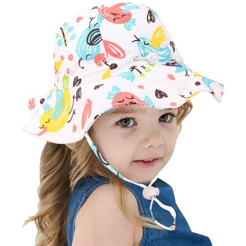 Image of Bold N Elegant Cartoon Print Kids Cotton Sun Hat with Adjustable Chin Strap, Beach Cap Fishing Hat for Boys and Girls