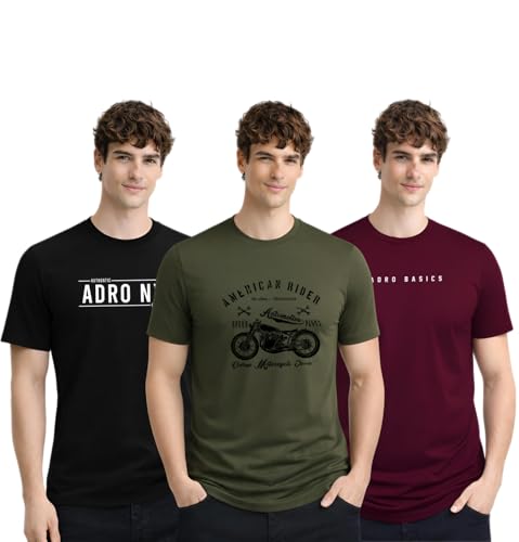 Image of ADRO Mens Printed T-Shirts Pack of 3 | 100% Cotton Regular Fit Graphic Tshirt | Breathable Stylish Casual T Shirt Gym Travel Summer T Shirts