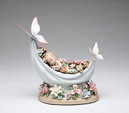 Cosmos Gifts 80090 Fine Porcelain Sleeping Fairy Baby with Butterflies Musical Music Box Figurine (Tune: Beautiful Dreamer), 7-1/2' L