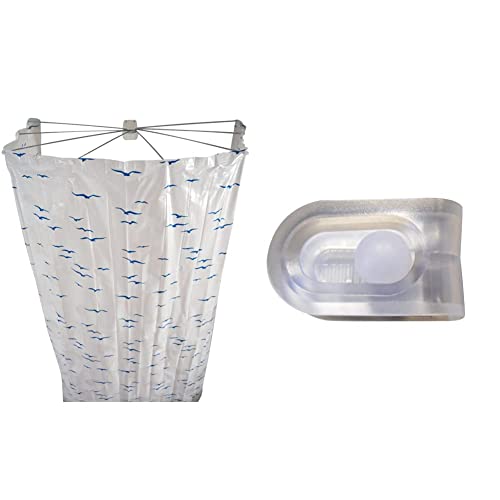 RIDDER Sylt Duschspinne, Duschfaltkabine, Ombrella, blau, 170 cm & 50600-0 50600 Duschvorhangklammer „Fix It“ zum fixieren von Duschvorhängen, transparent